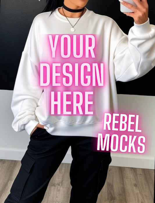 White Crew Model Edgy Vibes Mock up