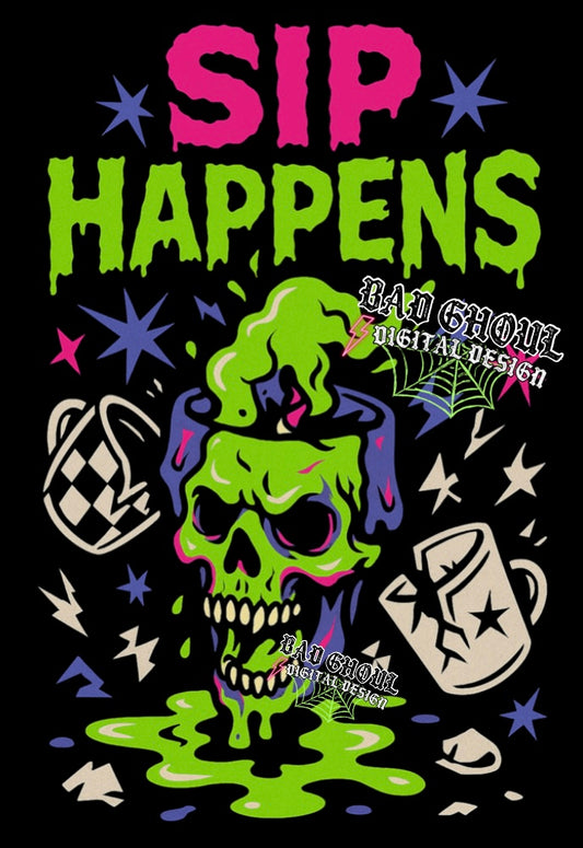 Sip Happens PNG Download Black Fabric Only