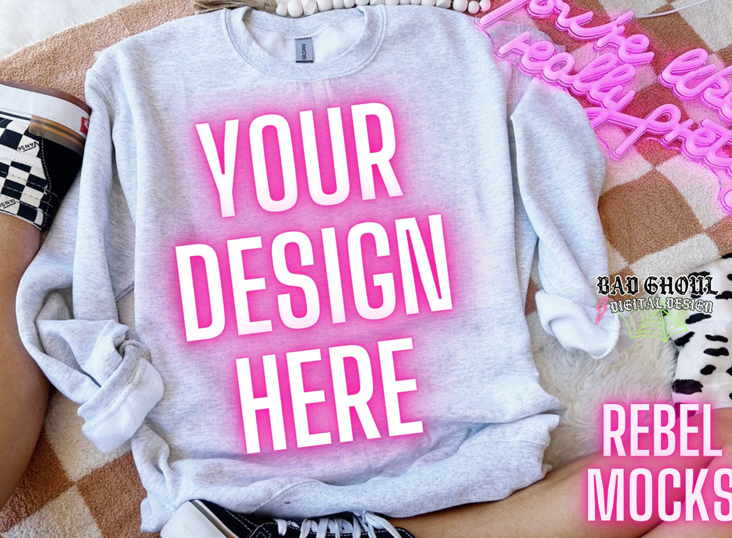 Ash Crew Neck Sweatshirt Mock Up TRENDING