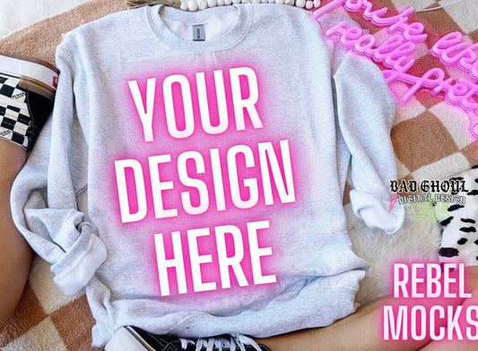 Ash Crew Neck Sweatshirt Mock Up TRENDING