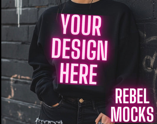 Black Crew Neck Sweatshirt Alternative Model Mock Up