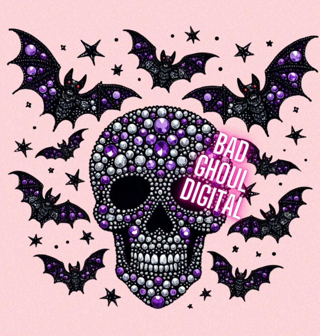 Faux Bling Skull & Bats PNG Download