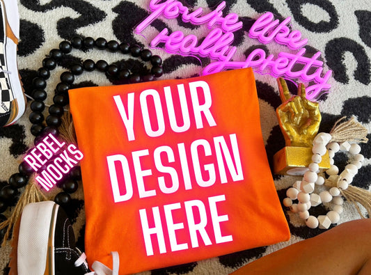 Safety Orange Flat Lay Mock Up TRENDING