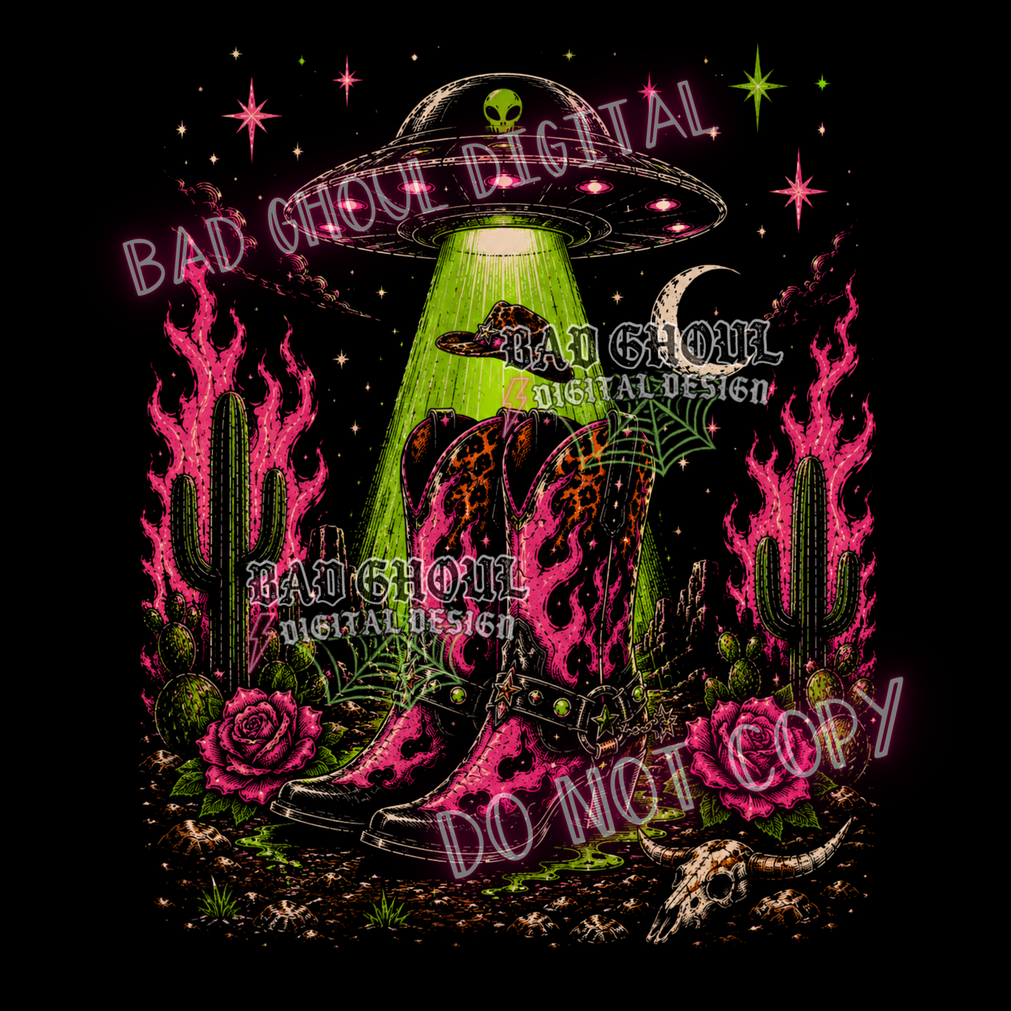Alien + Cowboy Boots | PNG DOWNLOAD BLACK FAB ONLY