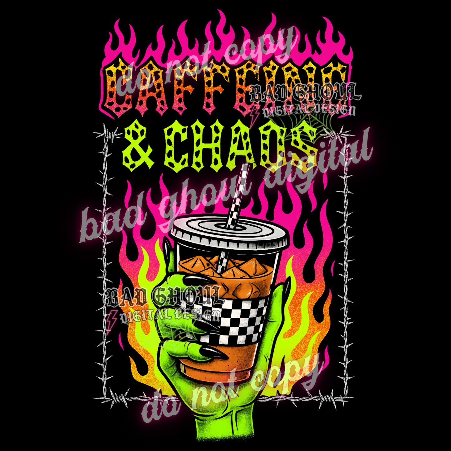 Caffeine & Chaos | PNG DOWNLOAD BLACK FAB ONLY