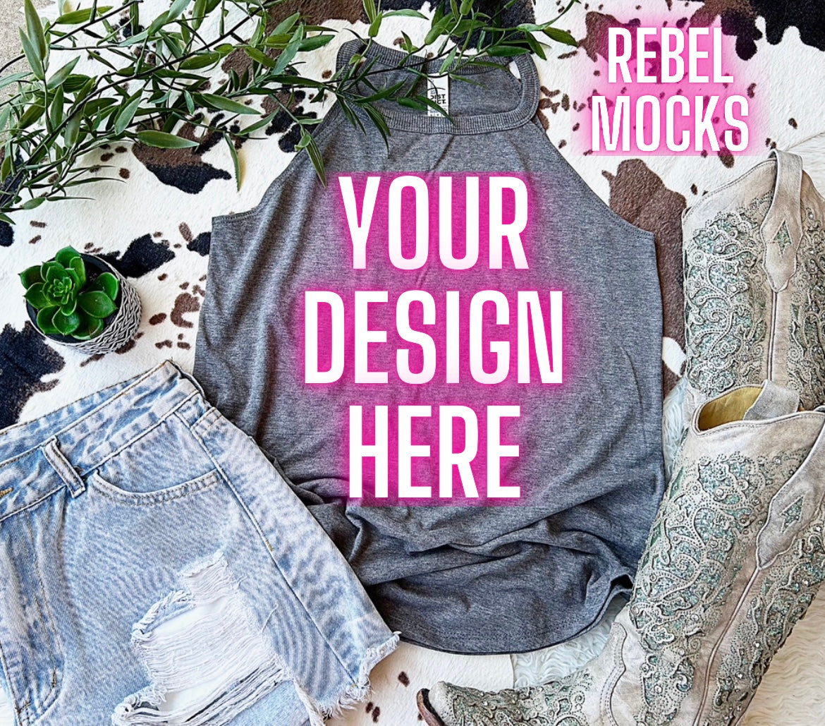 Western Vibes District Tank Gray Flat Lay Mock UP