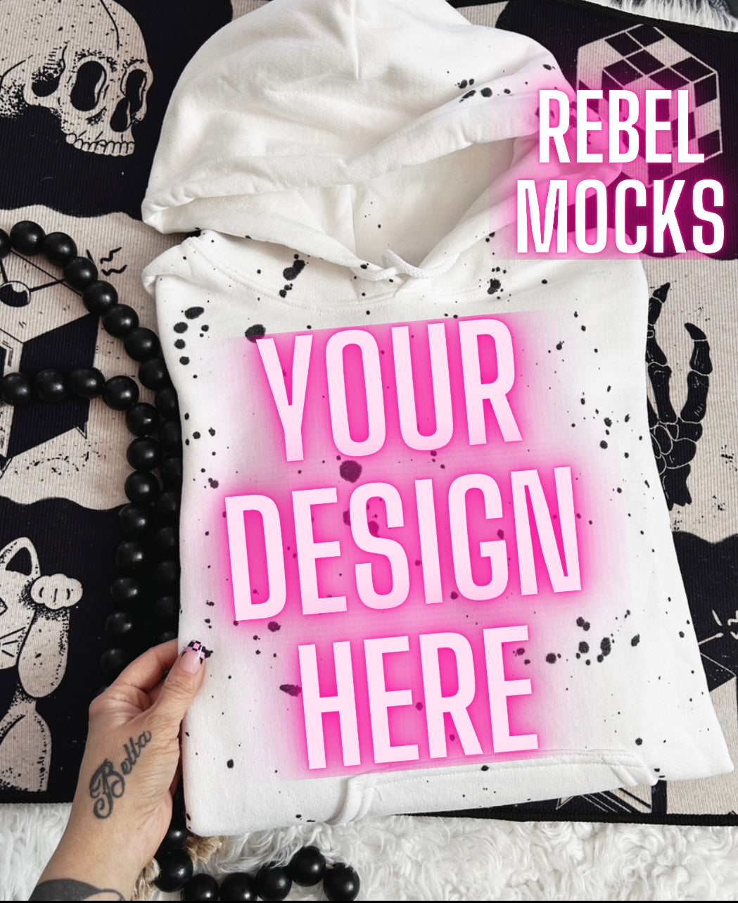 White Splatter Edgy Alt Trendy Mock Up Flat Lay