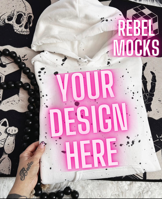 White Splatter Edgy Alt Trendy Mock Up Flat Lay