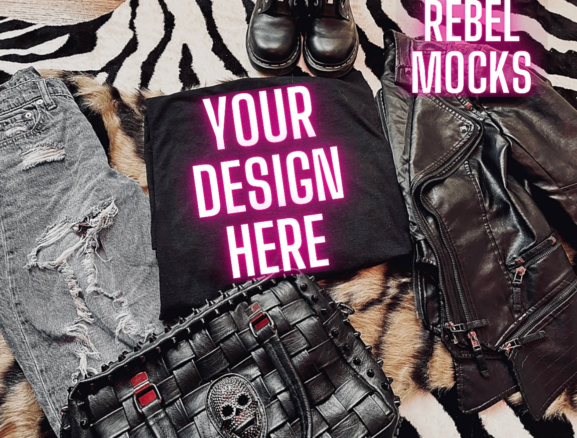 Black Tee Mock Up Trendy Grungy Edgy Vibes Flat Lay Mock Up