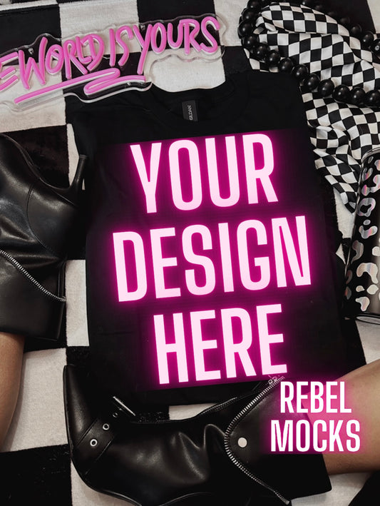 Black Tee Alternative Flat Lay Mock Up