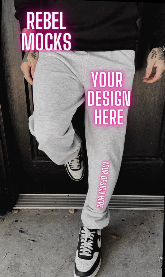 Mens Alt Style Black Hoodie & Gray Sweats Model Mock Up