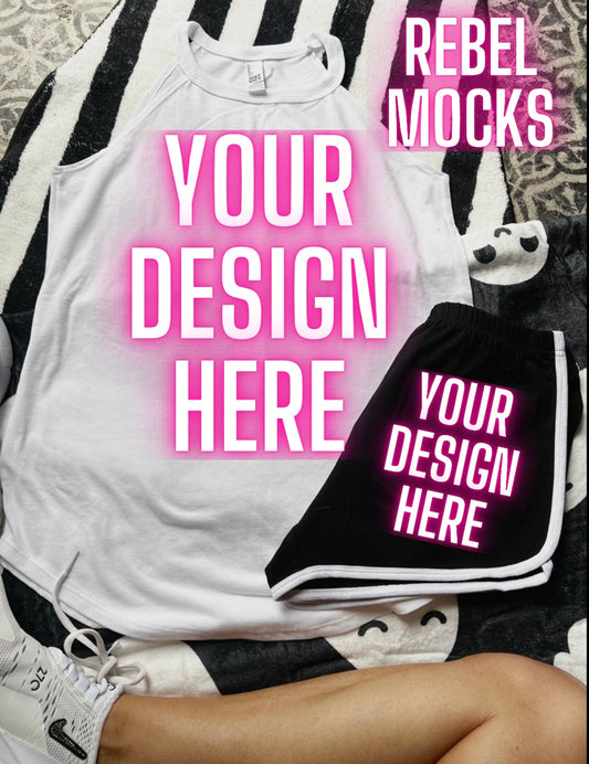 Rocker Tank and Dolphin Short Set Flat Lay Mock Up TRENDING