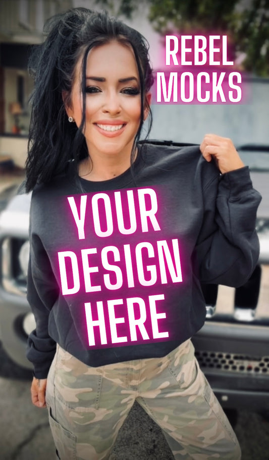 Black Crew Neck Sweatshirt Model Mock Up Edgy Vibes