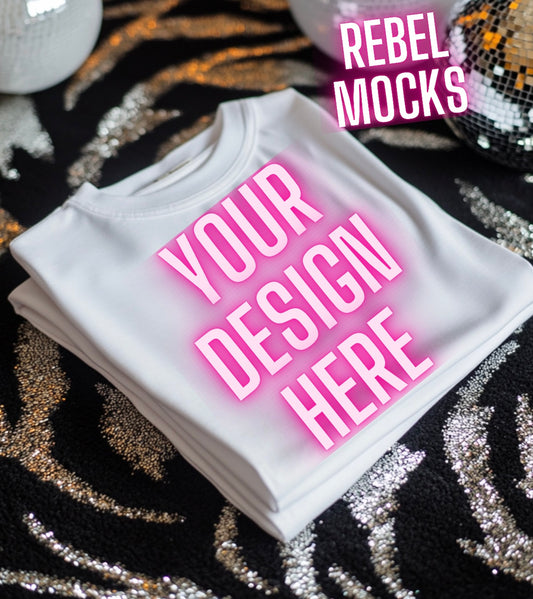 White Stacked Tee Flat Lay Mock Up