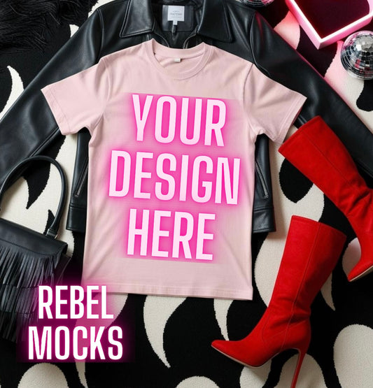 Bella Light Pink Tee Edgy Trendy Mock Up Flat Lay