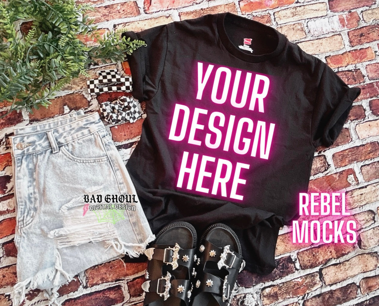 Black Tee Flat Lay Mock Up