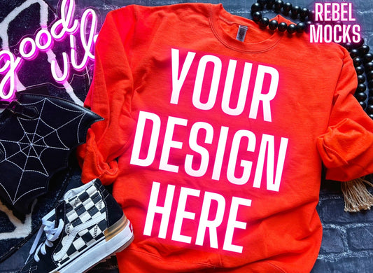 Orange Gildan Crew Flat Lay Tee Mock TRENDING