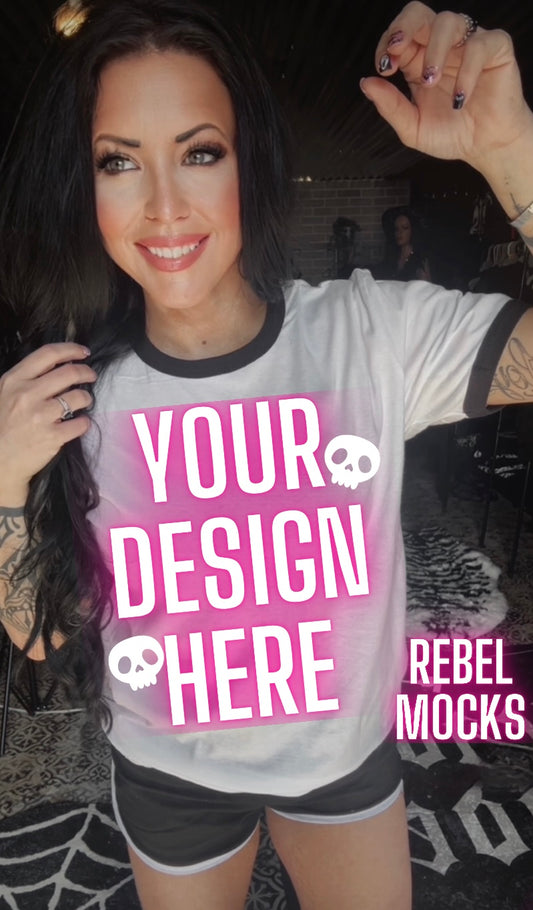 Black and White Ringer Tee Model Mock Edgy alt Vibes Mock Up