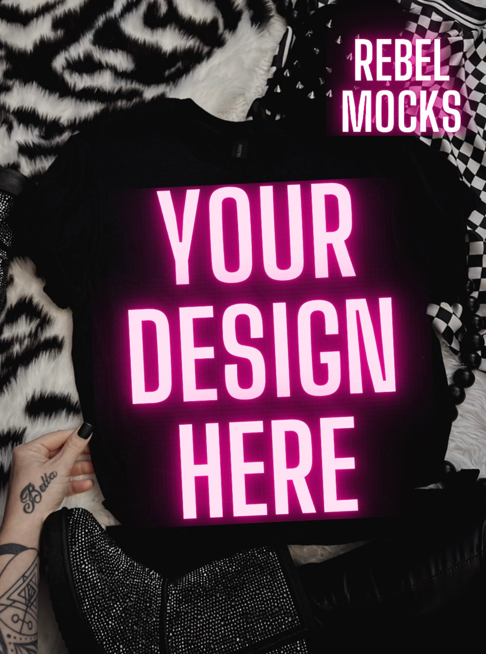 Black Tee Flat Lay Mock Up TRENDING VIBES