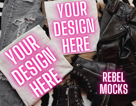 White Tee Mock Up Trendy Grungy Edgy Vibes Flat Lay Mock Up