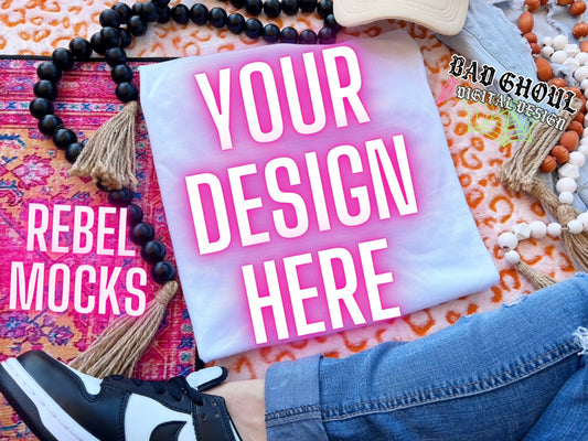 White Tee Boho Vibes TRENDING Flat Lay Mock up