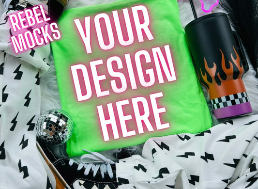 Neon Green Tee Trending Alternative Flat Lay Mockup