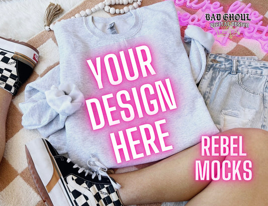 Ash Crew Neck Sweatshirt Flat Lay Mock Up TRENDING