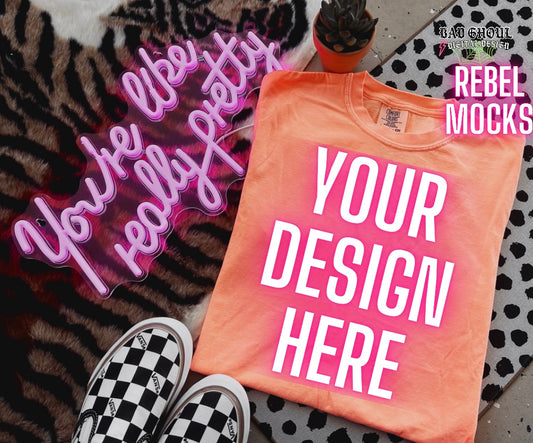 Trendy CC Neon cantaloupe Tee Flat Lay Mock UP