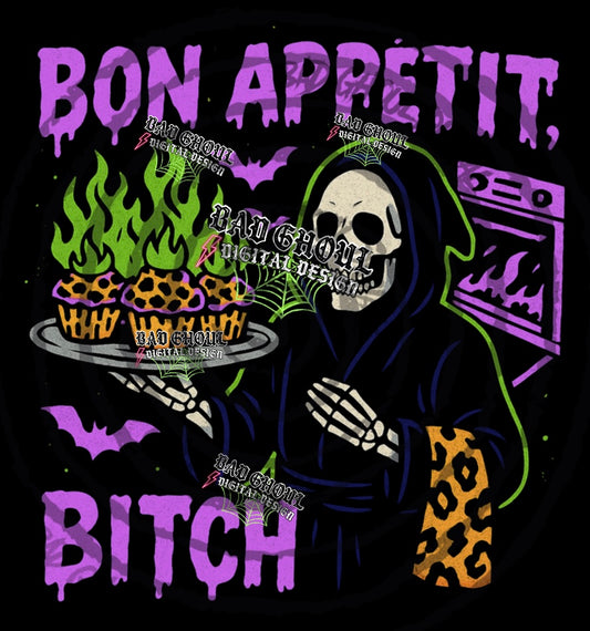 Bon Appetite Bitch Black Fabric PNG DOWNLOAD