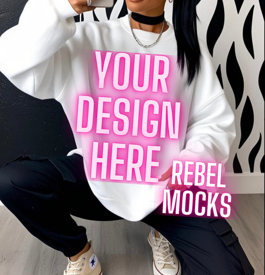 White Crew Model Edgy Vibes Mock up