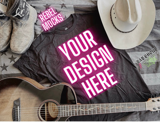 Black Tee Mens Flat Lay Mock Up