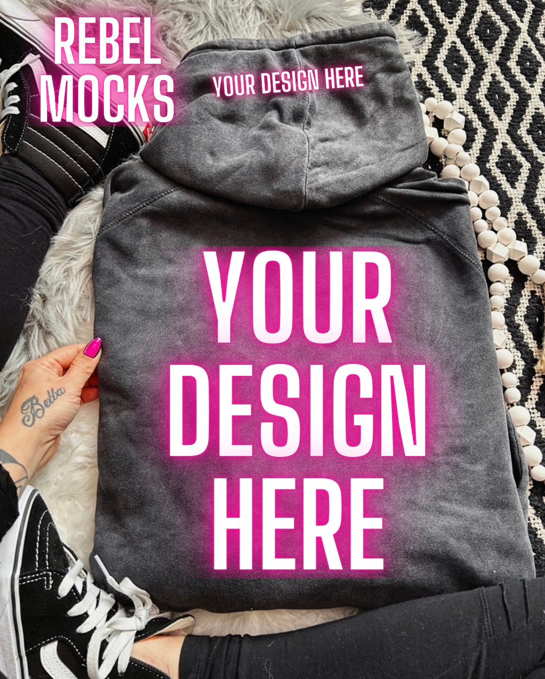 Lane Seven  Vintage Wash Hoodie Sweatshirt Flat Lay Mock UP