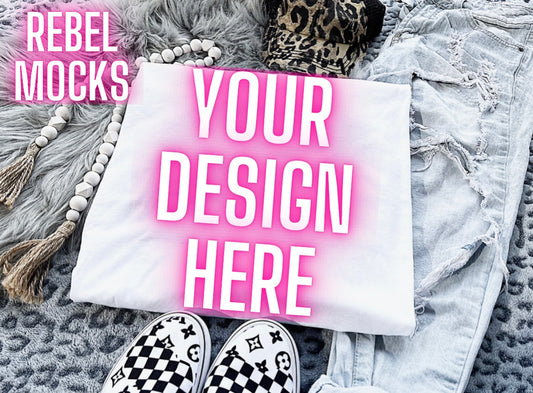 Gildan White Flat Lay Mock UP Neutral Vibes