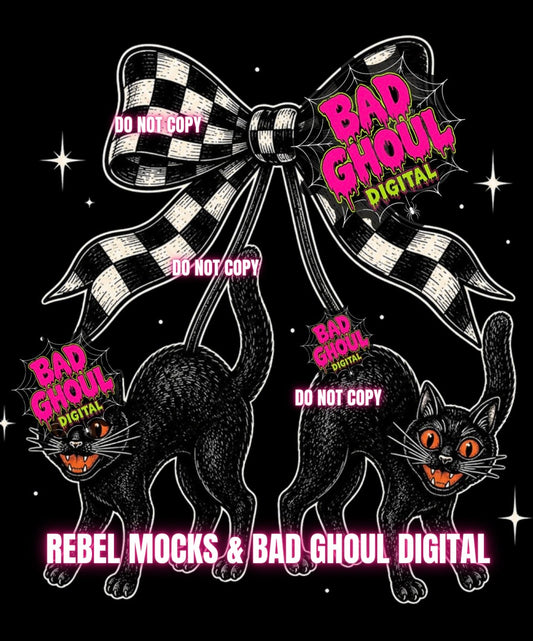 Black Cats Bow| Black Fabric|PNG DOWNLOAD