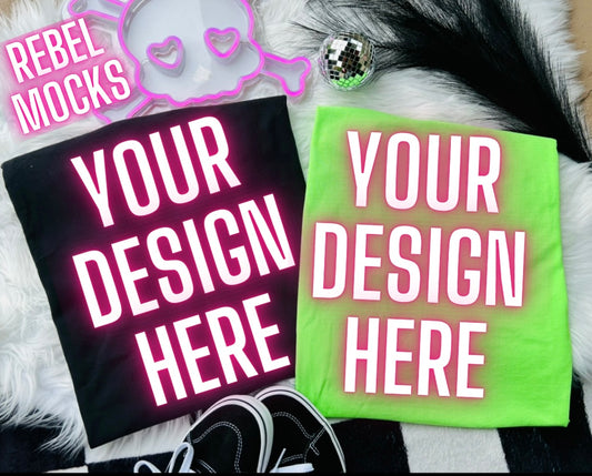 Black & Neon Green Tee Trending Alternative Flat Lay Mockup