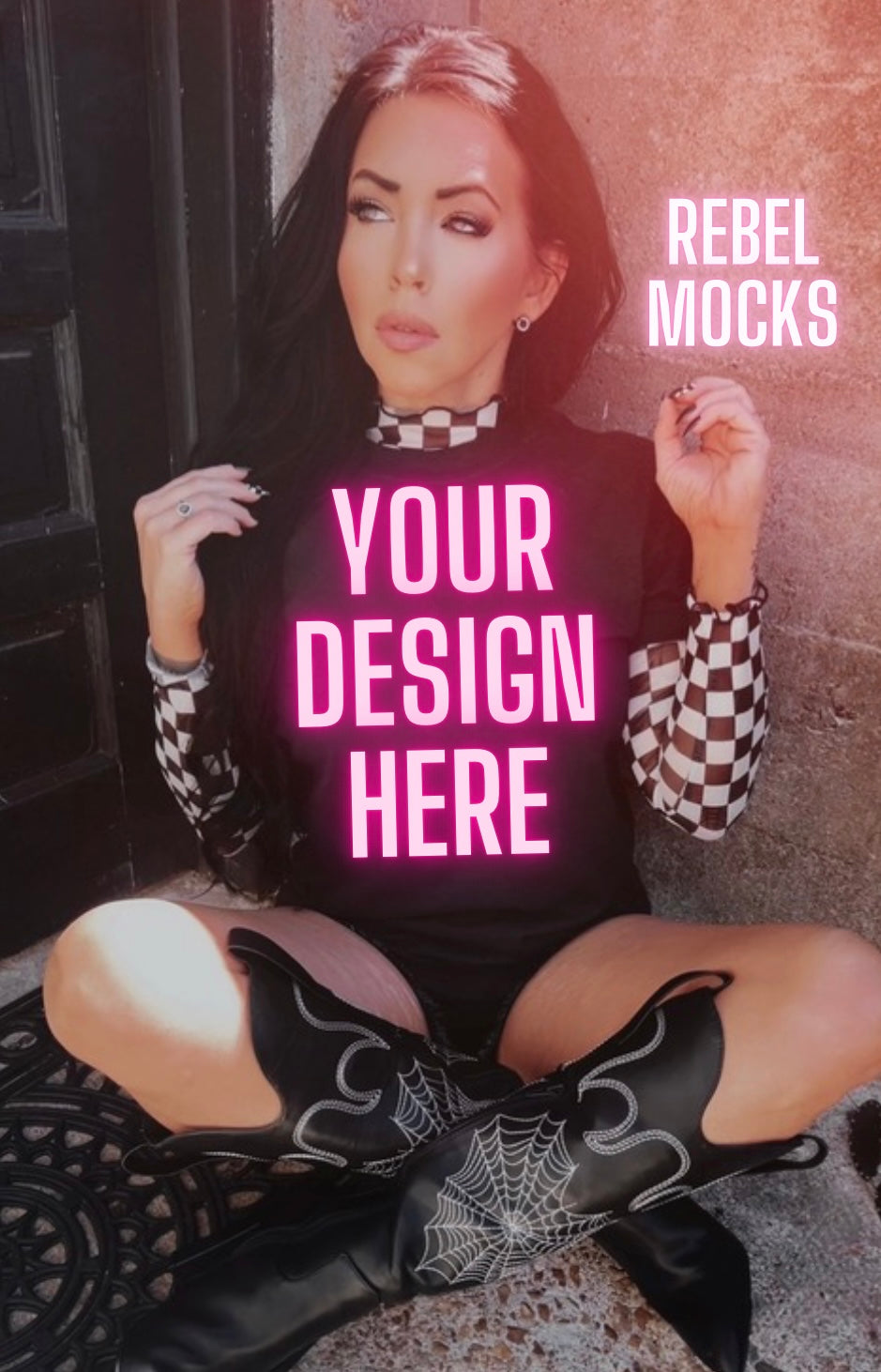 Grunge Effect IRL Black Tee Mock Up Bundle 3 Mocks