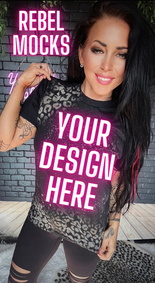 Black leopard Acid Wash Tee IRL Model Mock Up TRENDING VIBES