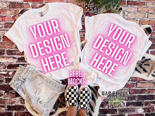 Front and Back White Tee Flat Lay Mock Up