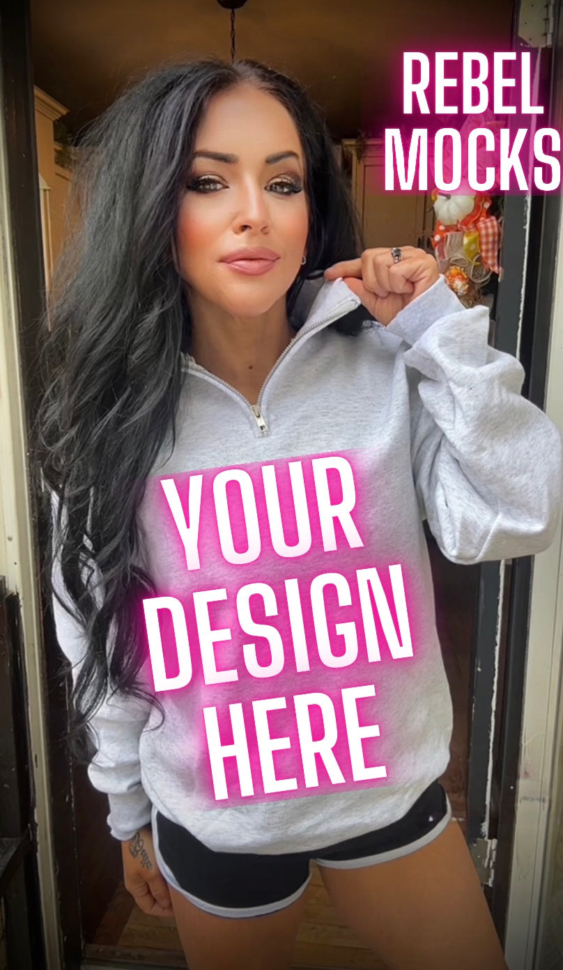 Jerzee ash 1/4 zip Sweatshirt Model Mock Up