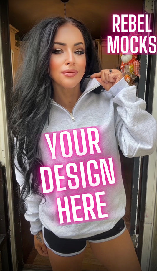 Jerzee ash 1/4 zip Sweatshirt Model Mock Up