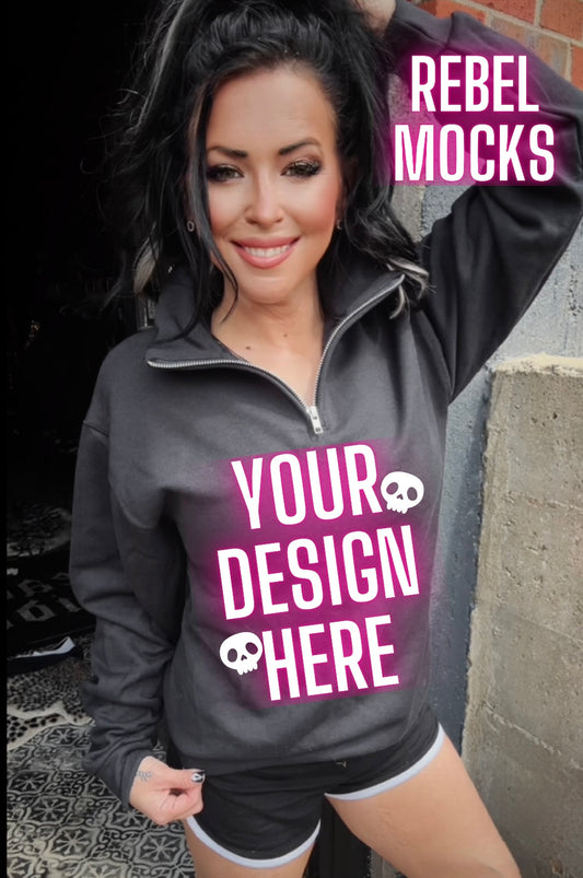 Black half zip Model Mock Edgy alt Vibes Mock Up