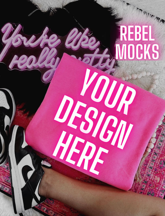 Neon Pink Crew Neck Sweatshirt Trendy flat lay Mock