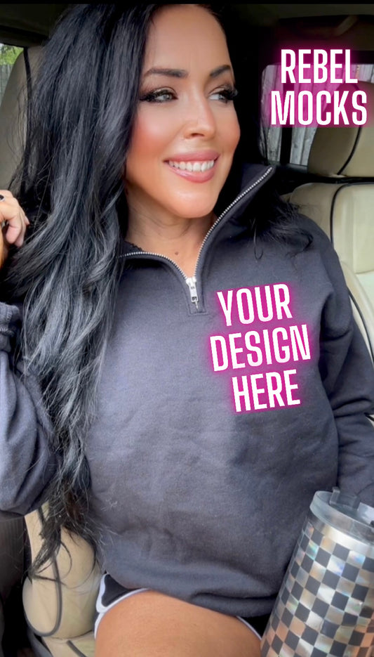 Jerzee Black 1/4 Zip Sweatshirt Model Mock Up