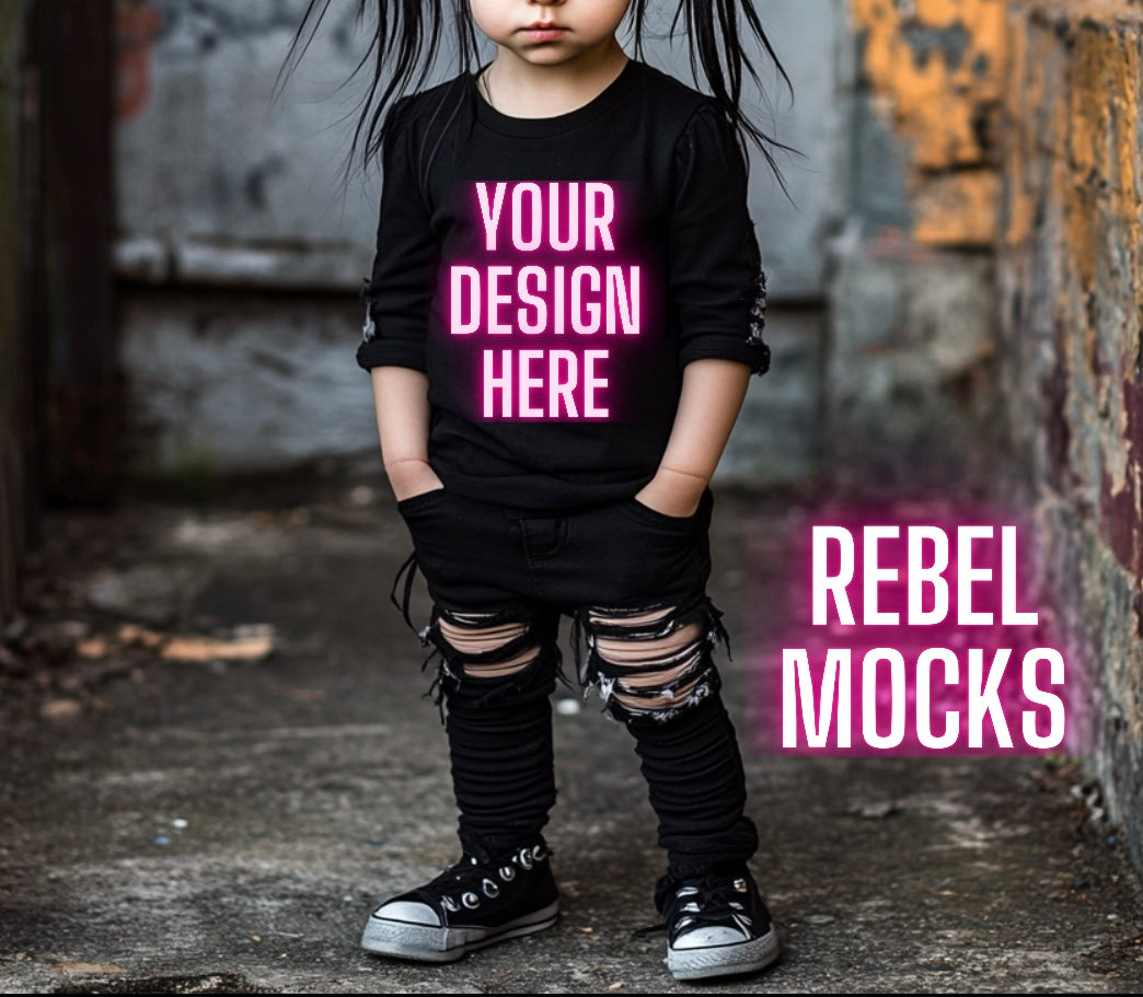 Kids Alt Black Tee Edgy Mock Up trendy