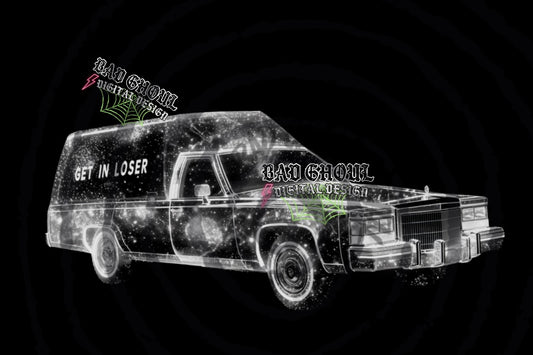 Sparkle Hearse Get In Loser PNG DOWNLOAD black fabric only