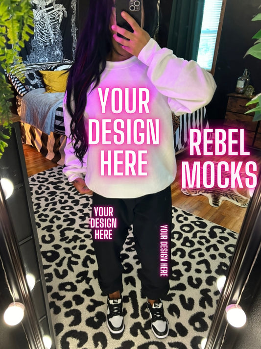 White Crew and Black Sweats Joggers Model Mock Up TRENDING