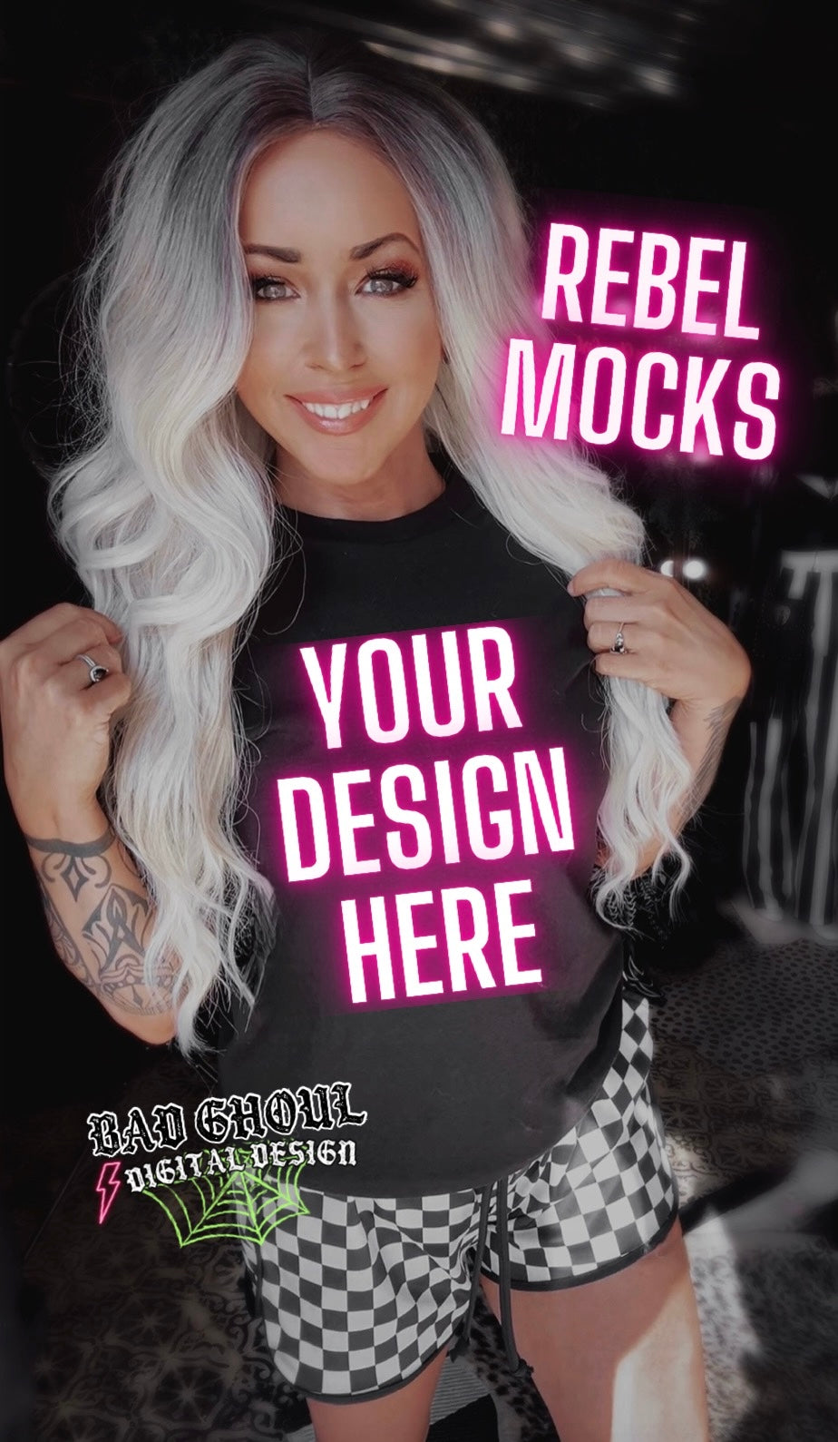 Black Tee IRL Model Mock Up Blondie Vibes