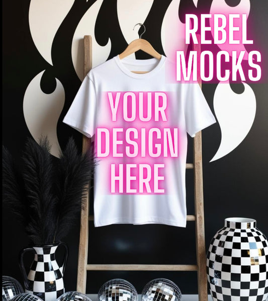 White Tee Edgy Neutral Checkered Mock up