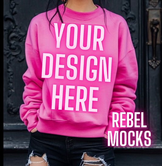 Safety Pink Crew Neck Sweatshirt Alternative Model Mock Up