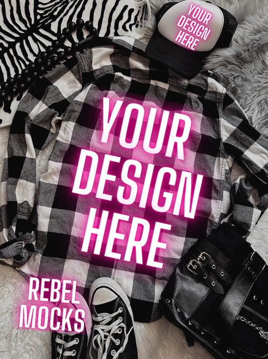 Black and White Checkered Flannel Mock Up